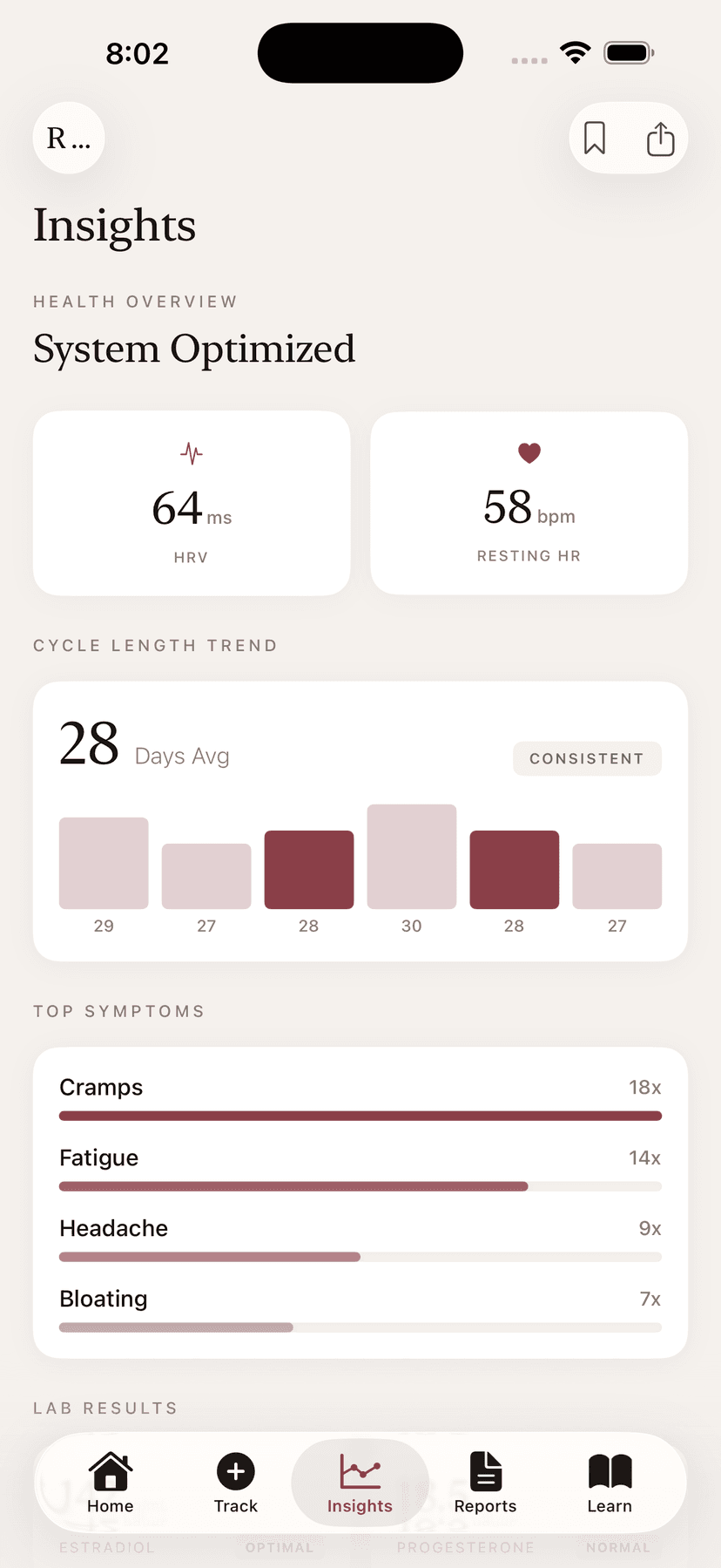 Reen app Insights screen