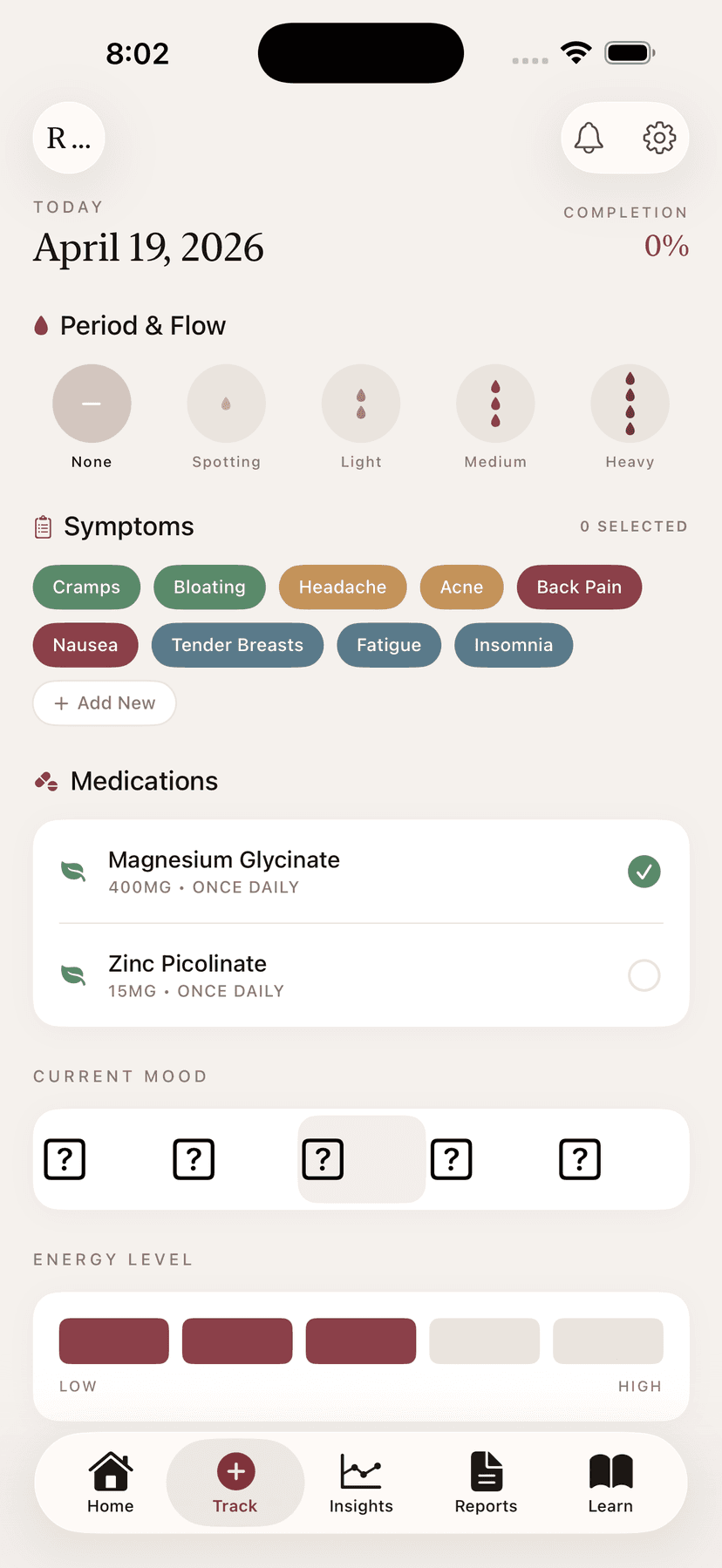 Reen app Track screen